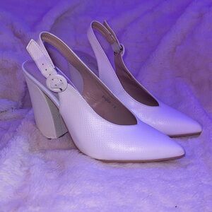 White Faux Snake Block heels